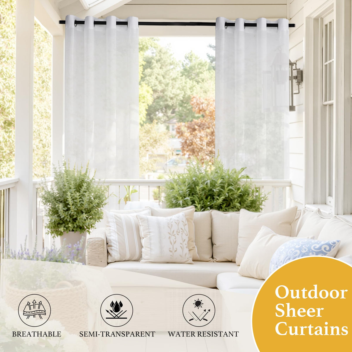 Waterproof Semi-Sheer Outdoor Curtains A498