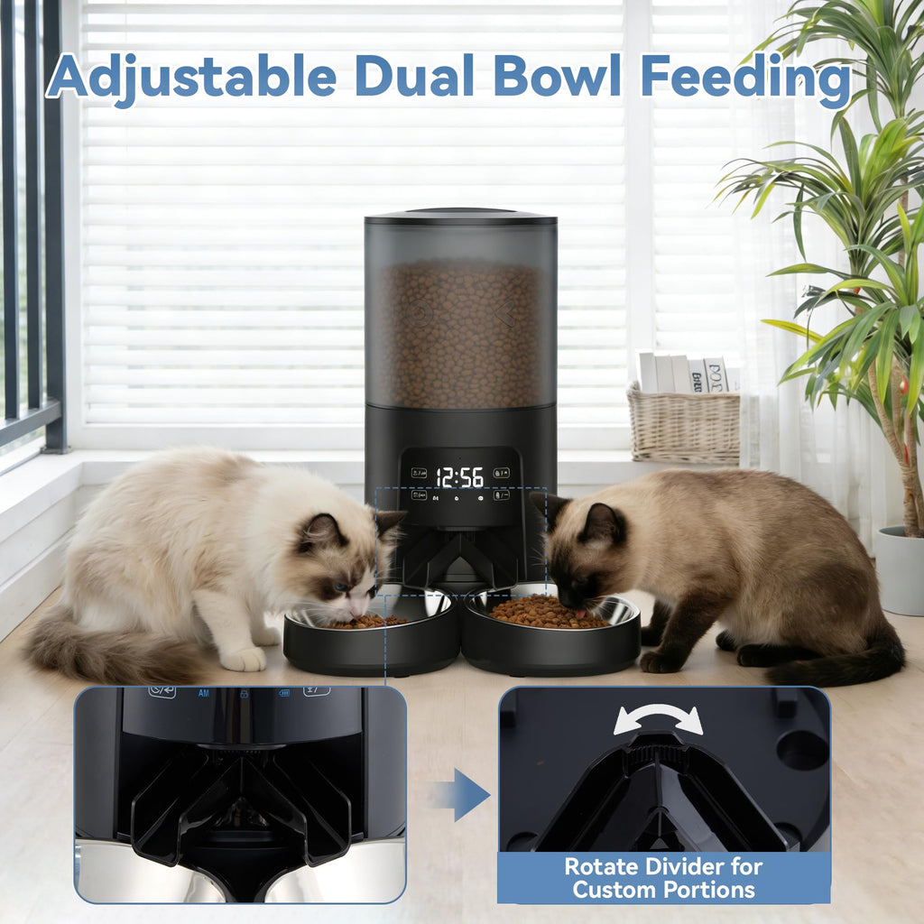 6L Automatic Cat Feeder with 2 Stainless Bowls Black U9930
