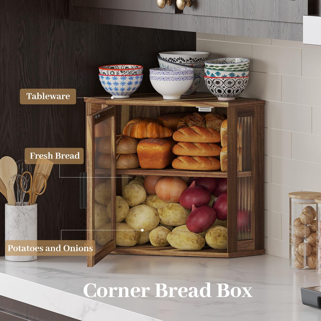 Acacia Wood Corner Bread Box T503260