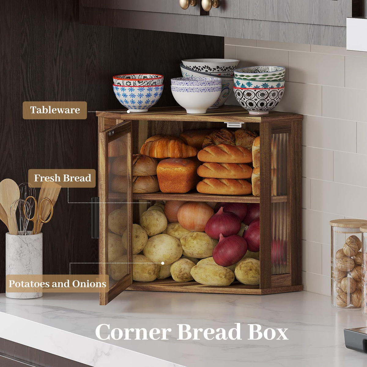 Acacia Wood Corner Bread Box T503260