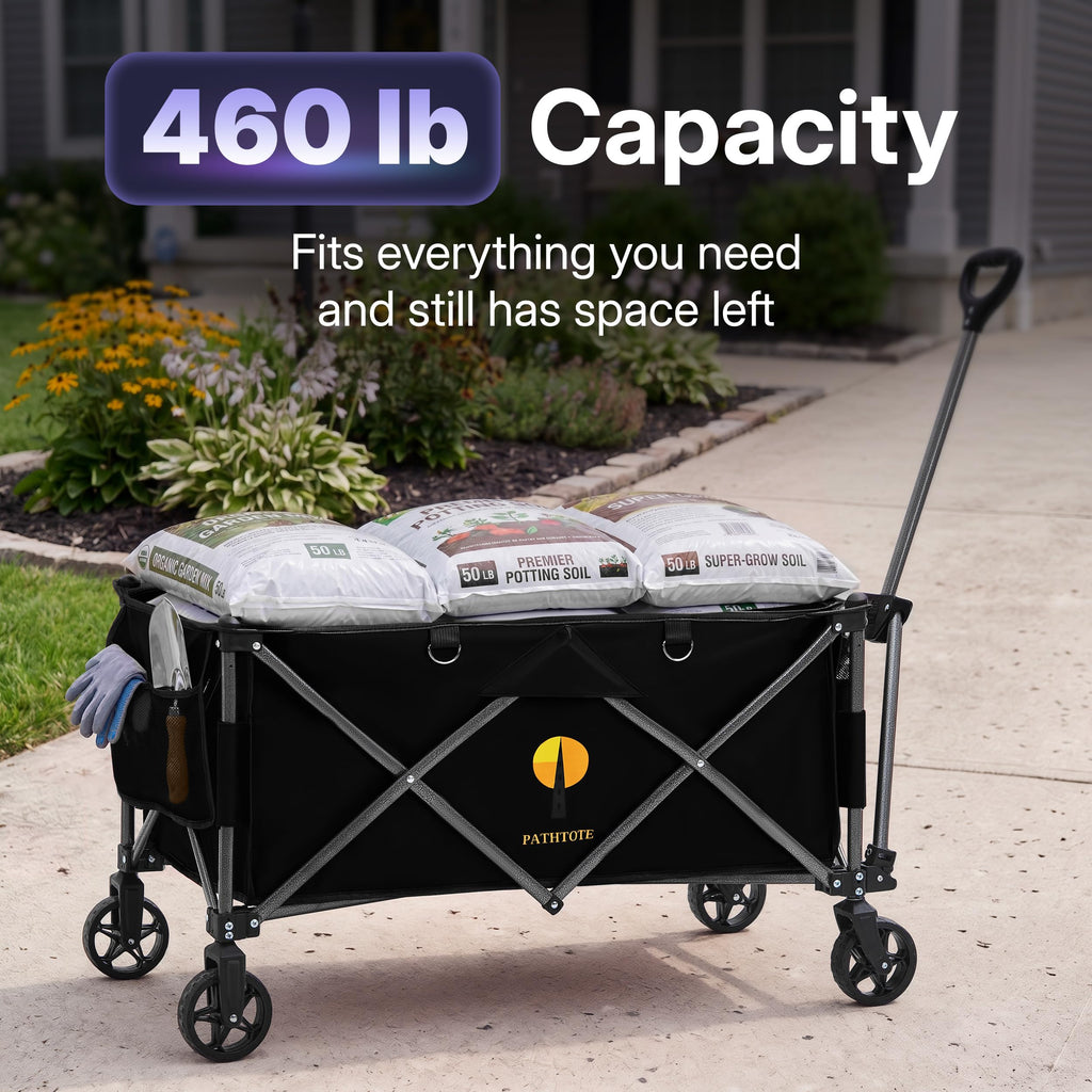 39" Collapsible Wagon with All-Terrain Wheels, 460 lbs Foldable Cart, Black Z124