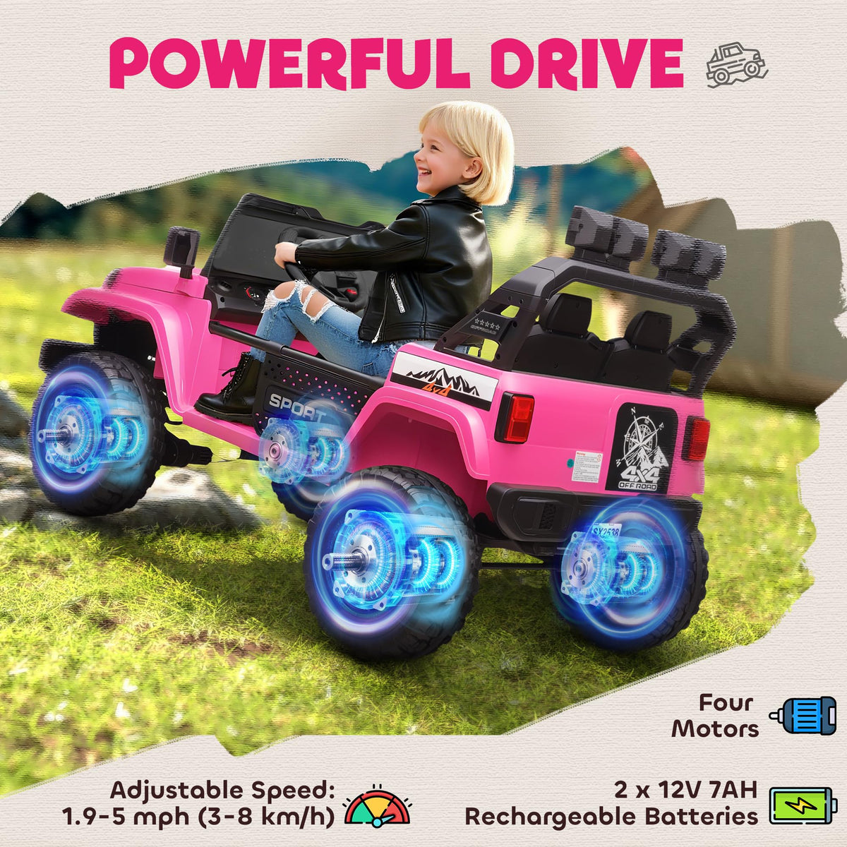 24V 2-Seater Kids Ride on Truck Car Pink M3230