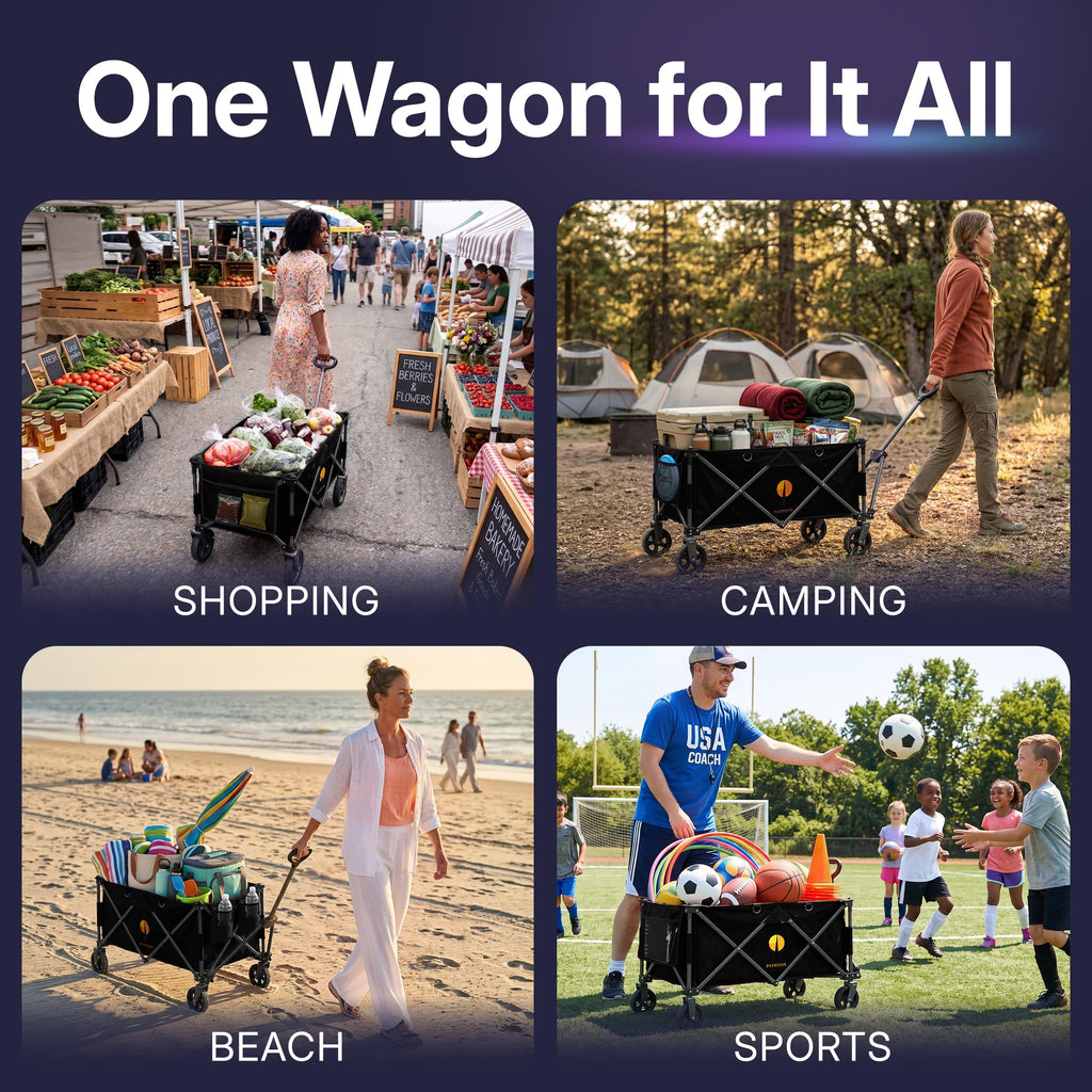 39" Collapsible Wagon with All-Terrain Wheels, 460 lbs Foldable Cart, Black Z124