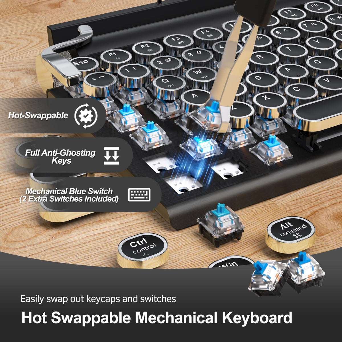 Wireless Bluetooth Mechanical Keyboard with Blue Switches, Black U536