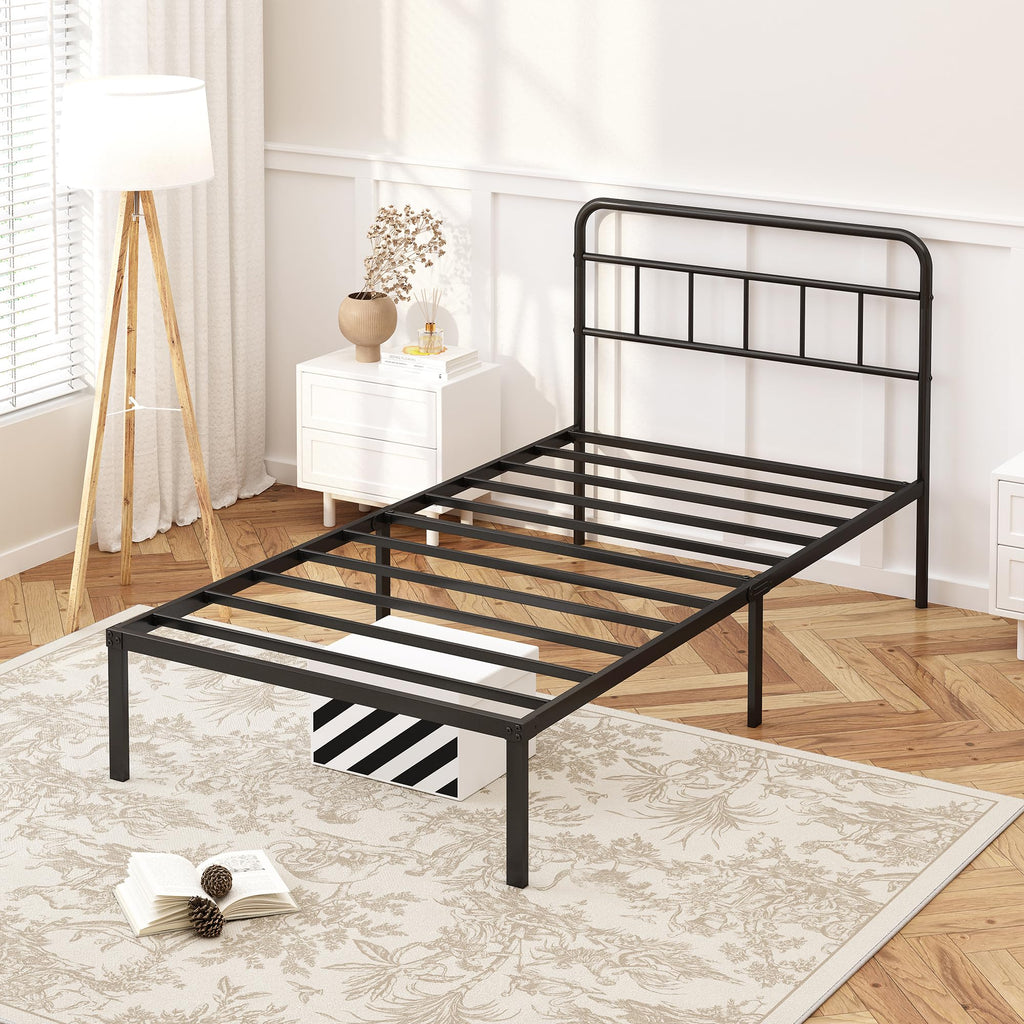 12 inches Twin Bed Frame with Minimalist Headboard, Black H953