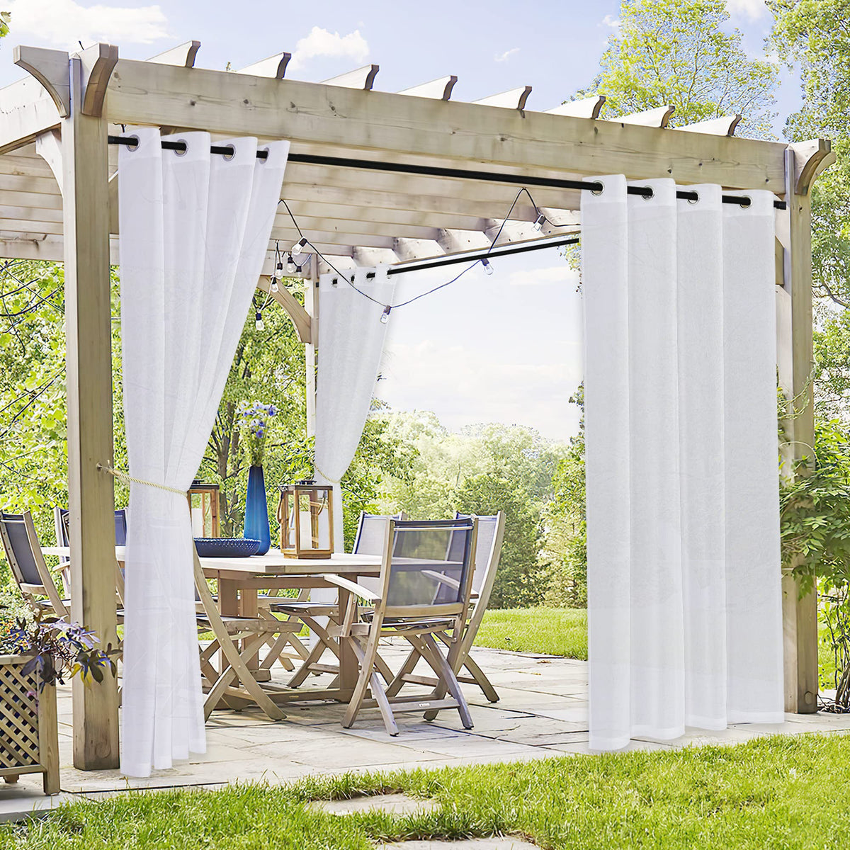 Waterproof Semi-Sheer Outdoor Curtains A498