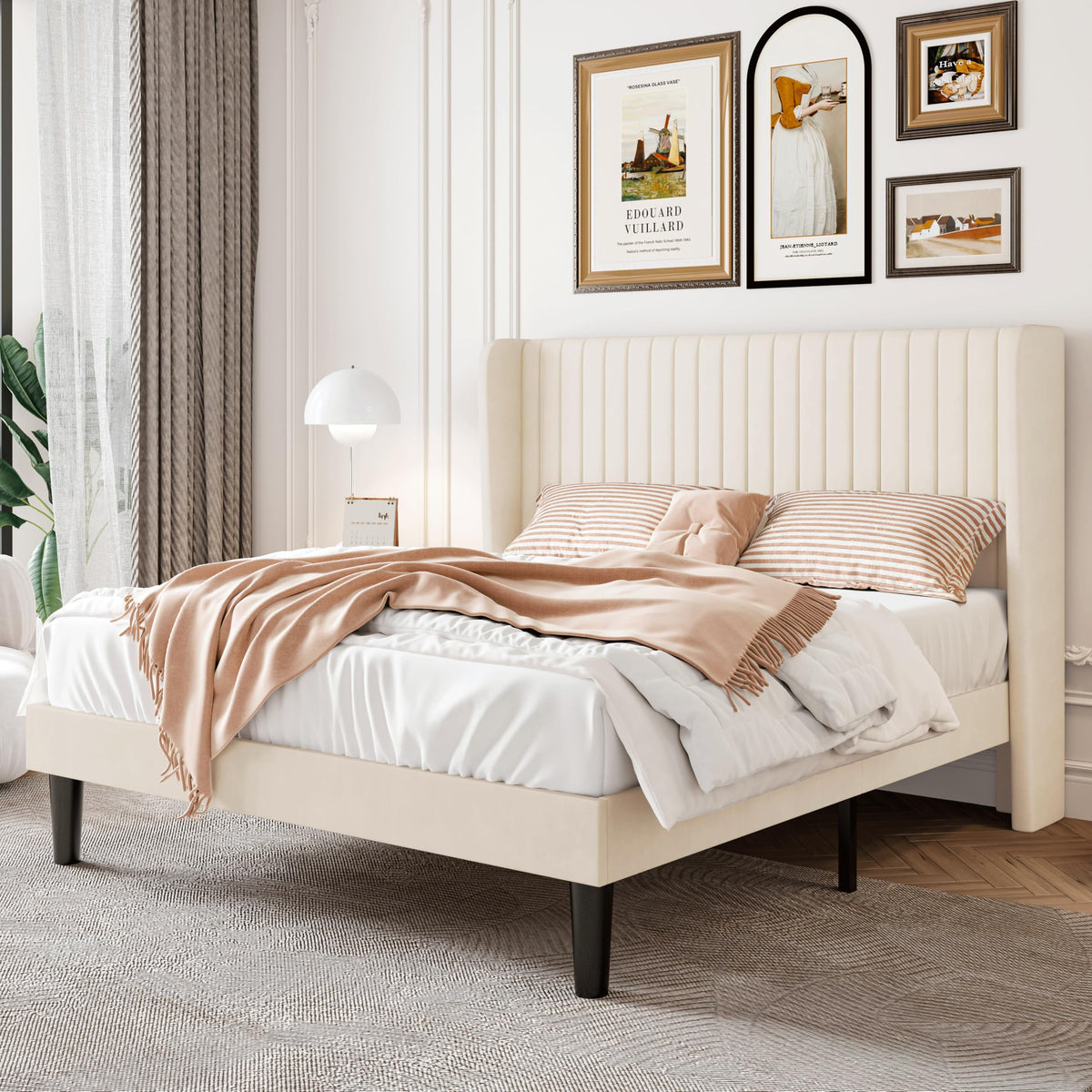 Queen Size Cream Velvet Bed Frame Y586