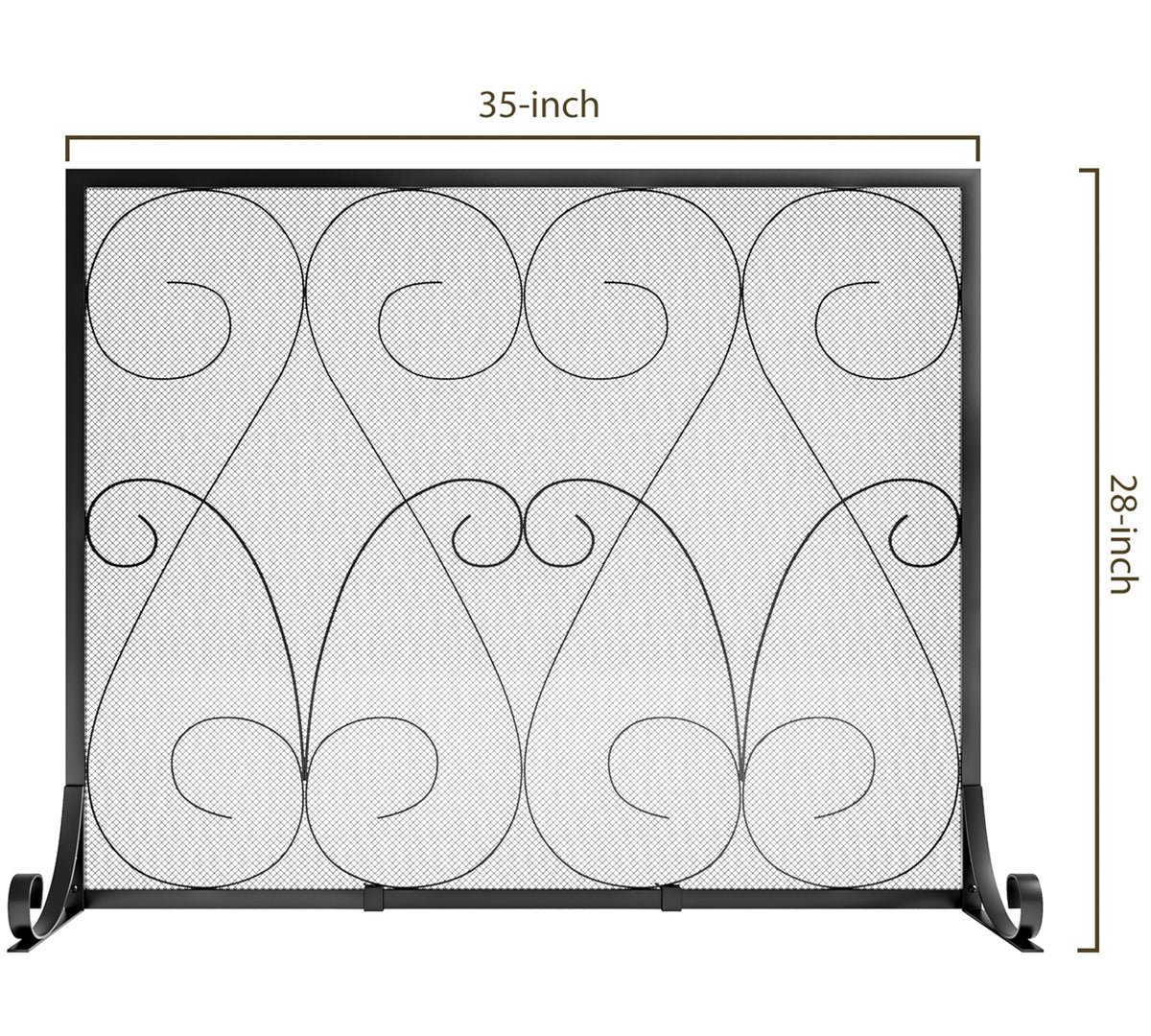 Handcrafted Wrought Iron Flat Fireplace Screen with Steel Frame Metal Mesh Black C785215