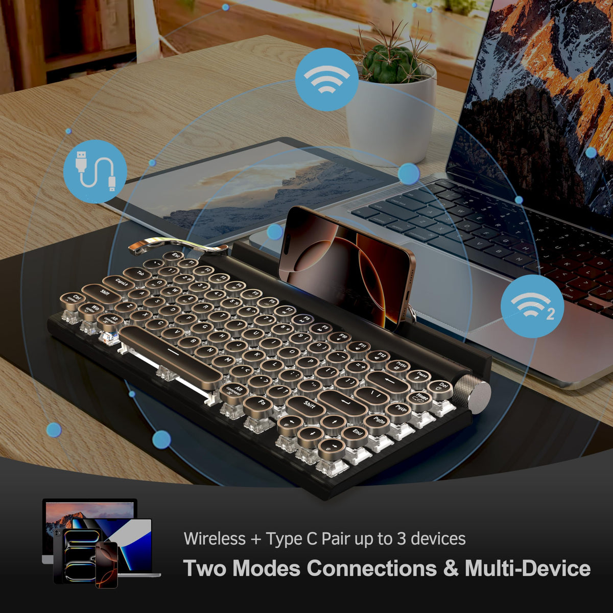 Wireless Bluetooth Mechanical Keyboard with Blue Switches, Black U536
