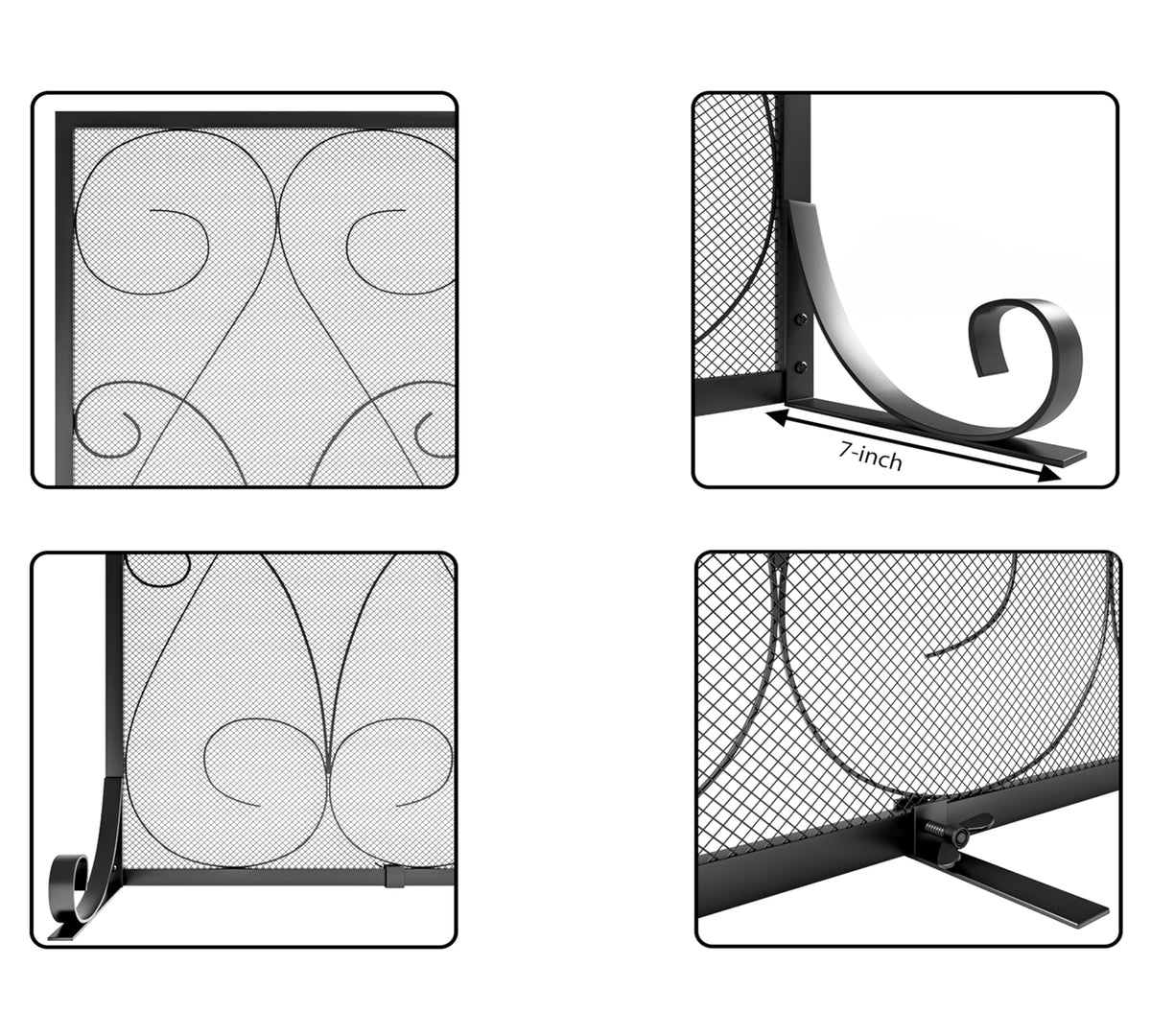 Handcrafted Wrought Iron Flat Fireplace Screen with Steel Frame Metal Mesh Black C785215
