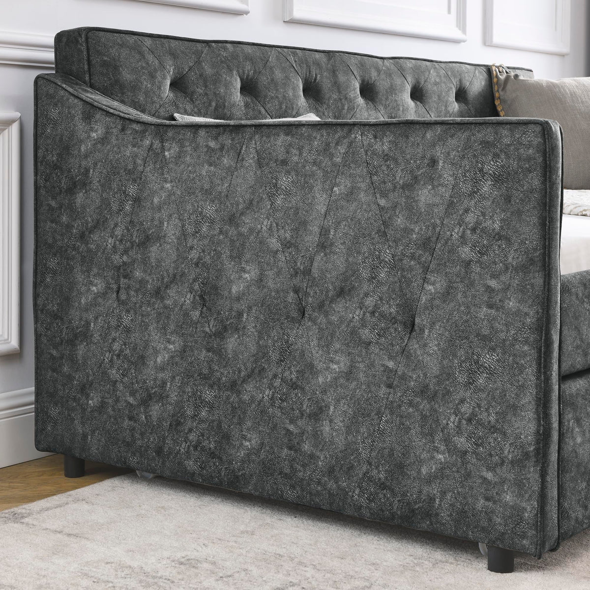 Grey Velvet Tufted Twin Size Daybed with Trundle D716470